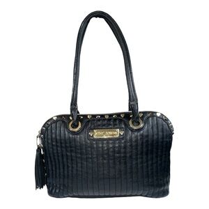 Betsey Johnson Black Quilted Heart Studded Shoulder Bag with Tassel  Edgy Y2K